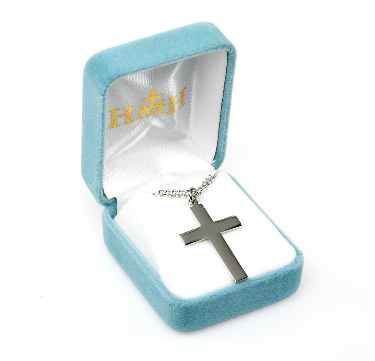 High Polished Plain Cross Necklace - Sterling Silver Pendant on 24" Stainless Chain (S377224)