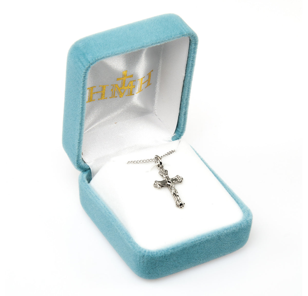 Womens Tapered Crucifix Necklace - Sterling Silver Pendant On 18" Stainless Chain (S385918)