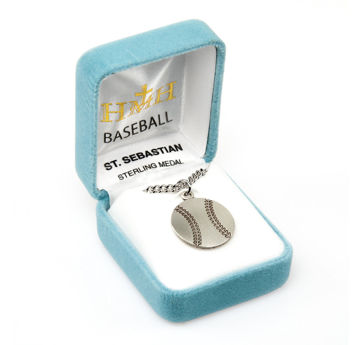 St. Sebastian Baseball Necklace - Sterling Silver Round Pendant on 24" Stainless Chain (S704124)