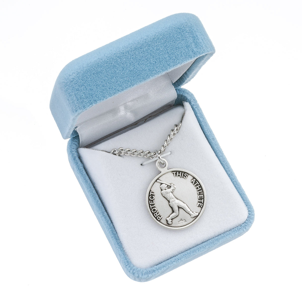 St. Sebastian Baseball Necklace - Sterling Silver Round Pendant on 24" Stainless Chain (S904124)