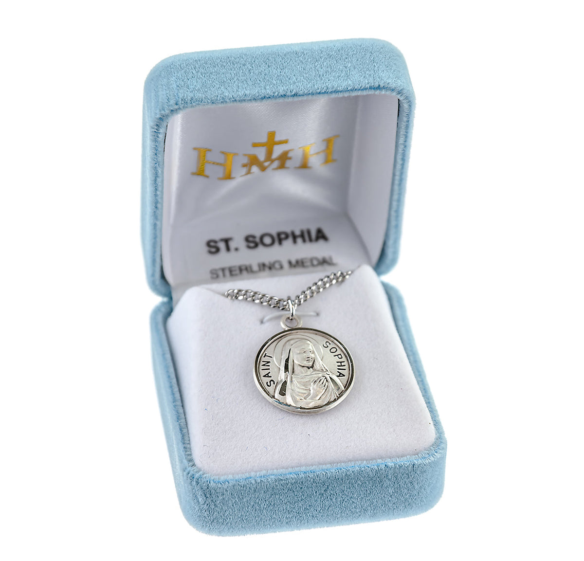 St. Sophia Necklace - Sterling Silver 0.7" Round Pendant On 18" Stainless Chain