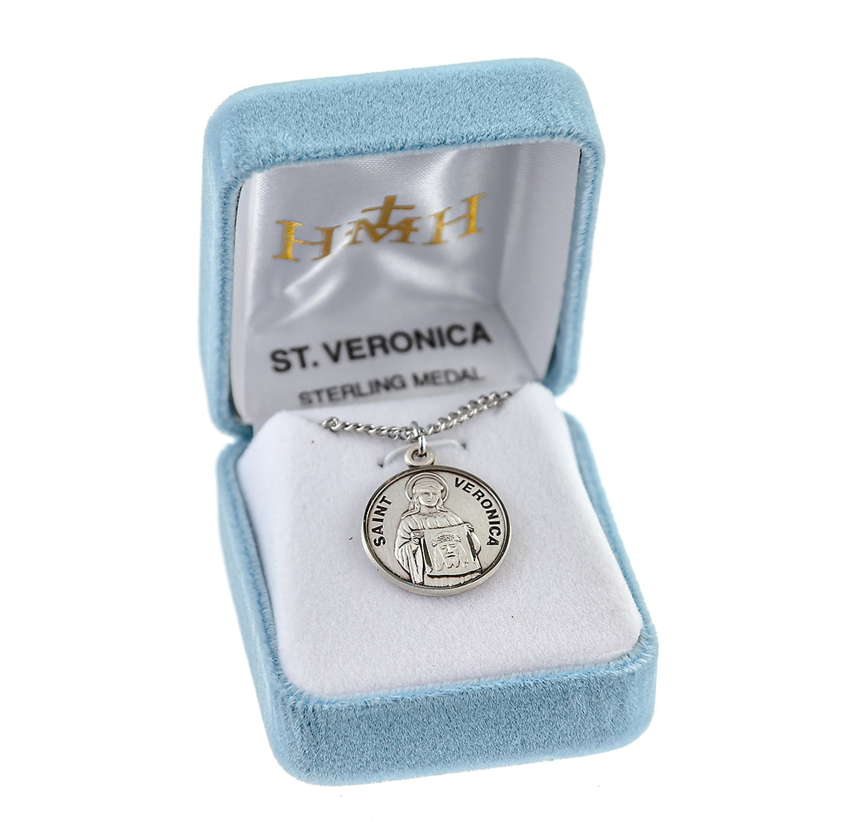 St. Veronica Necklace - Sterling Silver 0.7" Round Pendant On 18" Stainless Chain