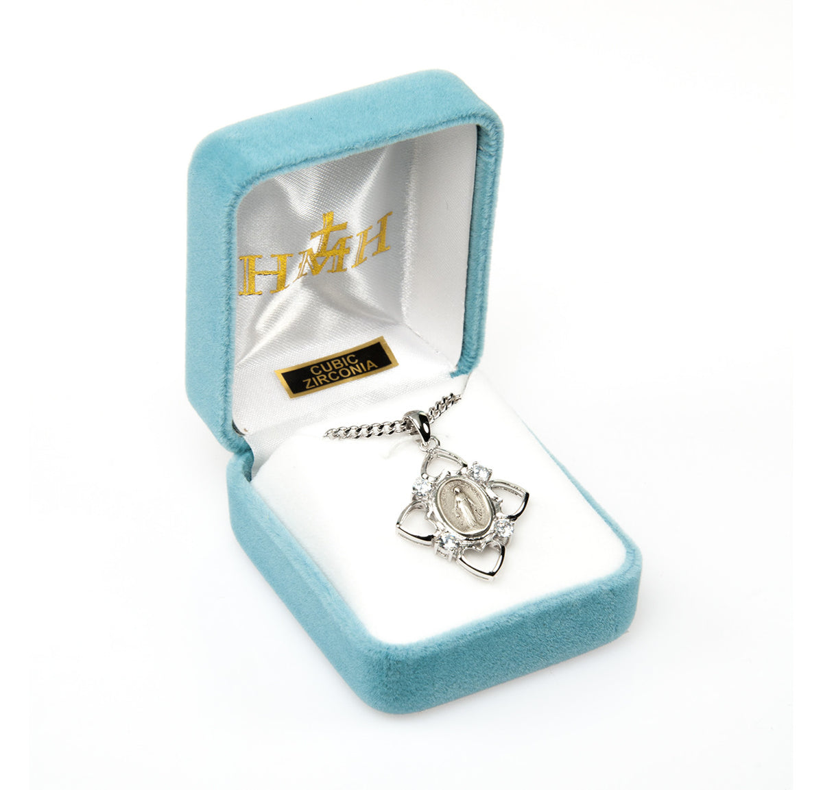 4 Hearts Miraculous Medal Necklace - Sterling Silver Pendant On 24" Stainless Chain (Z3144CR24)