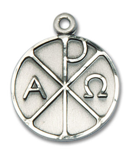 Alpha and Omega Medal - Sterling Silver 3/4 x 5/8 Round Pendant 4225SS