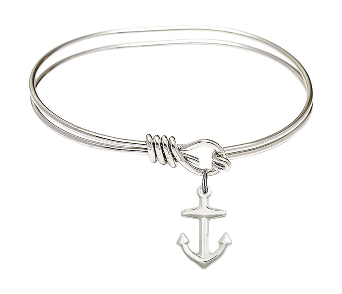 Anchor Eye Hook Bangle Bracelet - Sterling Silver Charm 4158ASS
