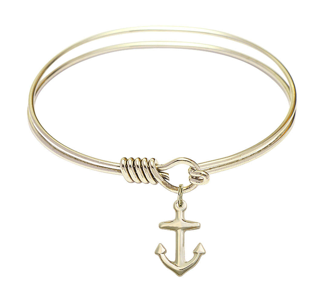 Anchor Round Eye Hook Bangle Bracelet - Gold-Filled Charm - 6.25 Inch 4158AGF