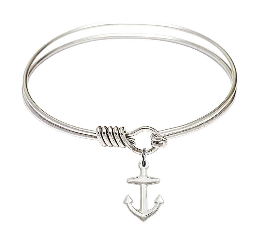 Anchor Round Eye Hook Bangle Bracelet - Sterling Silver Charm - 6.25 Inch 4158ASS