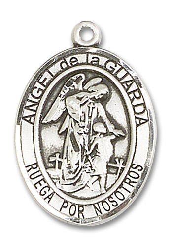 Angel De La Guarda Medal - Sterling Silver Oval Pendant 2 Sizes