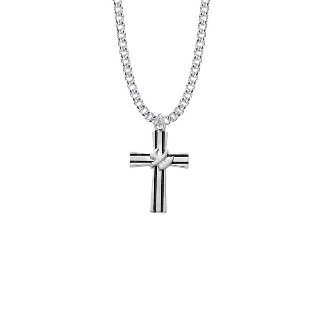 Antiqued Dove Cross Necklace - Sterling Silver Pendant On 24 Stainless Chain SX8094SH