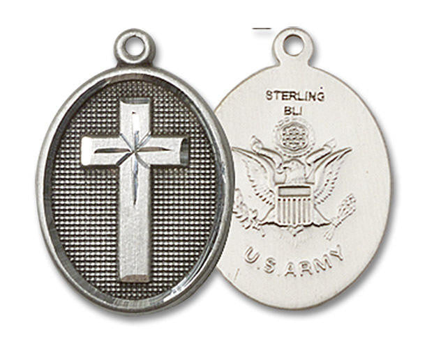 Army Cross Medal - Sterling Silver 3/4 x 1/2 Oval Pendant 0883SS2