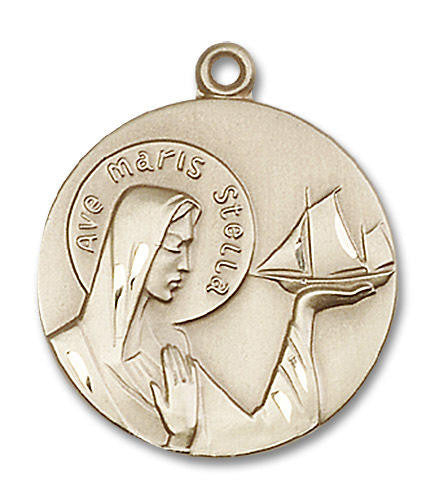 Ave Maris Stella Medal - 14kt Gold 1 x 7/8 Round Pendant 4232
