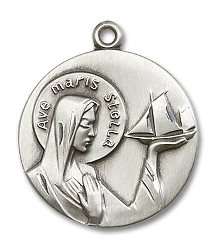 Ave Maris Stella Medal - Sterling Silver 1 x 7/8 Round Pendant 4232SS