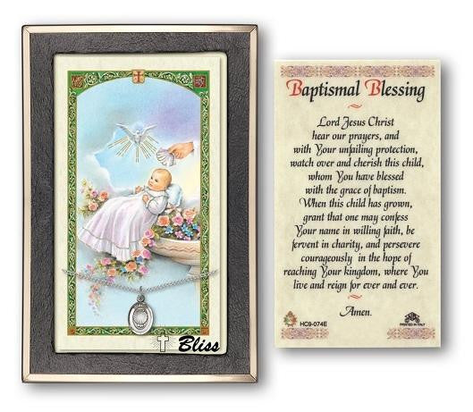 Baptism Medal With Prayer Card - Sterling Silver 1/2 x 3/8 Oval Pendant PC0974SS