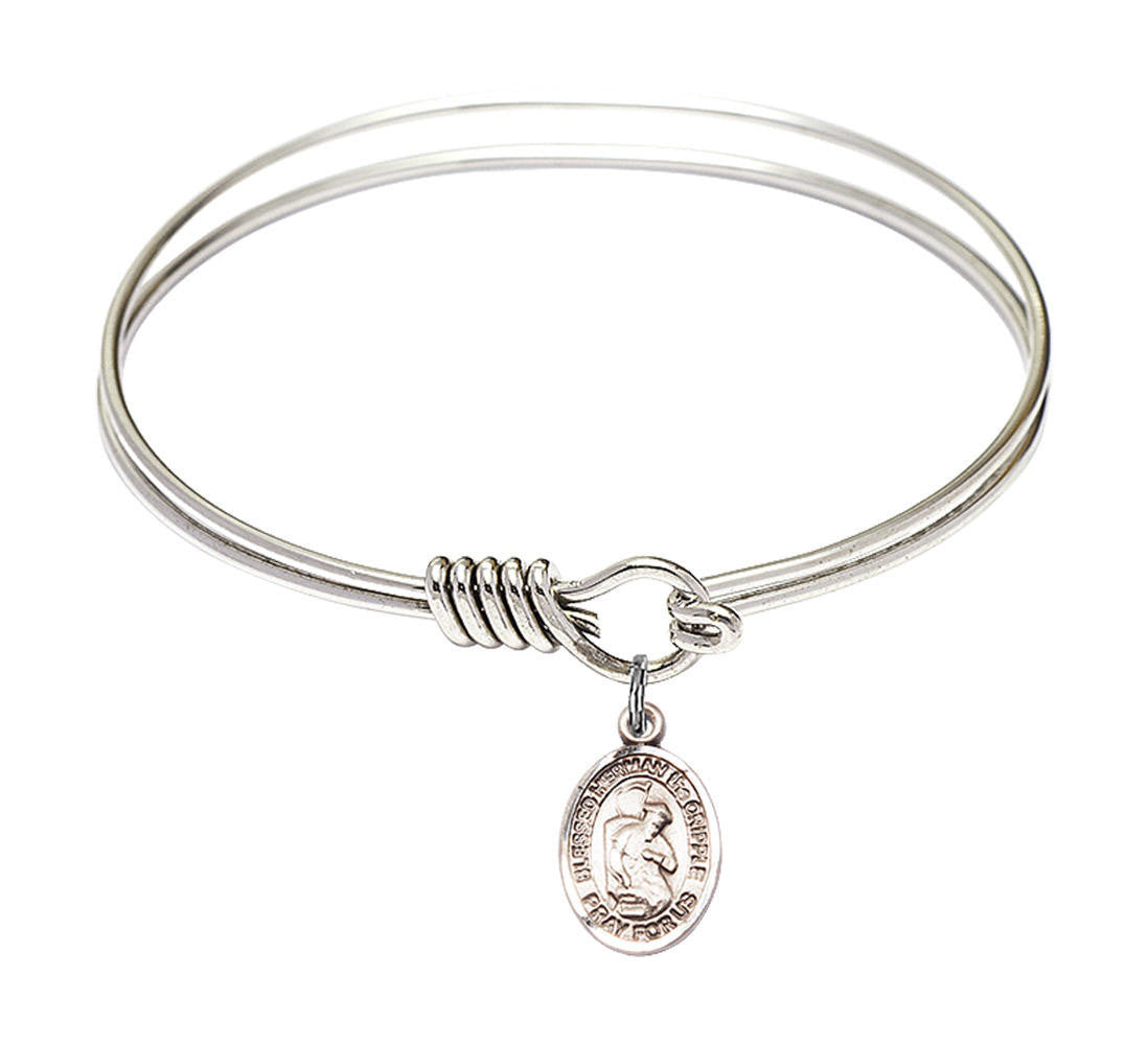 Blessed Herman The Cripple Round Eye Hook Bangle Bracelet - Sterling Silver Charm - 6.25 Inch 9403SS