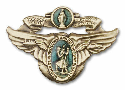 Blue St Christopher and Our Lady of the Highway Visor Clip - Gold Finish 1017EVG