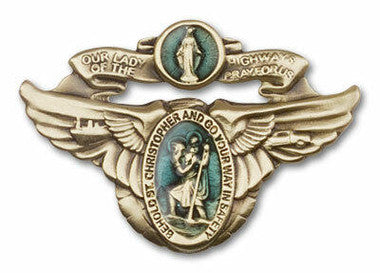 Blue St. Christopher & Our Lady of the Highway Visor Clip - Gold Finish (1017EVG)