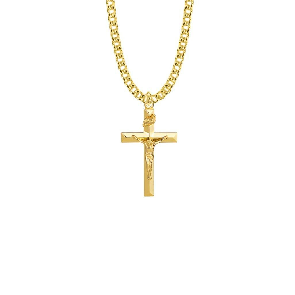 Boys Beveled Crucifix Necklace - 14kt Gold-Filled Pendant On 20 Gold-Plated Chain SX7845GH