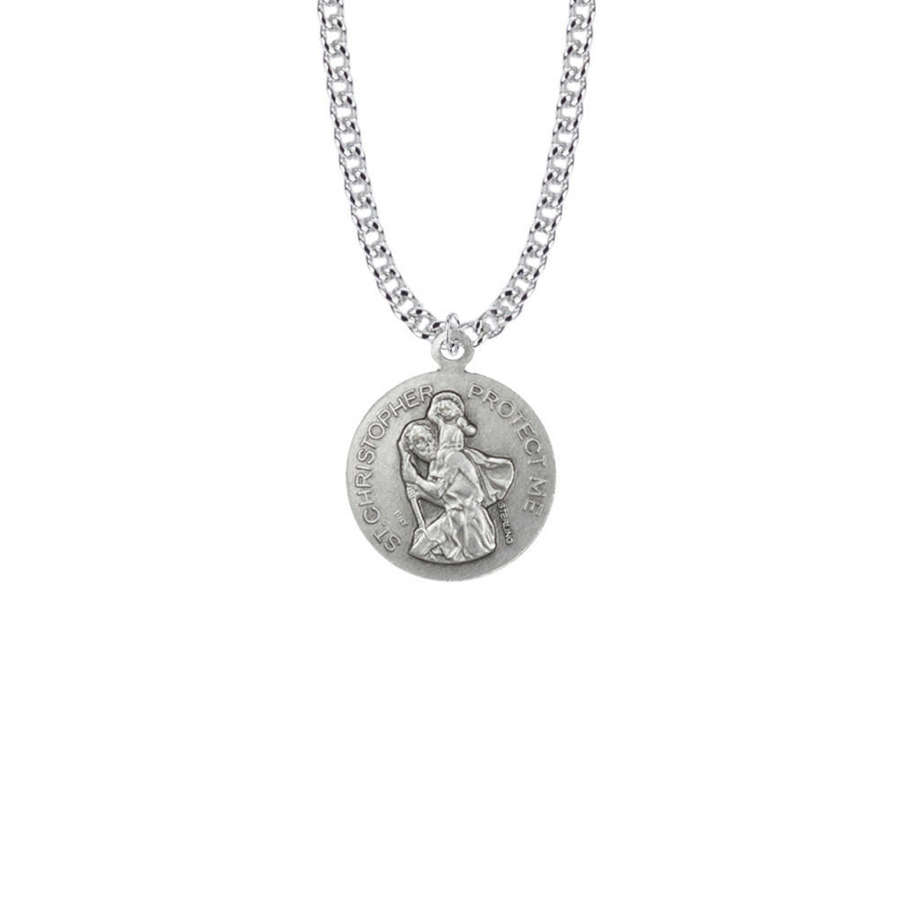 Boys St Christopher Swimming Necklace - Sterling Silver Round Medal On 20 Stainless Chain SM0933SH