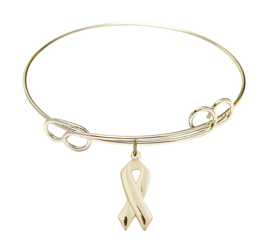Cancer Awareness Double Loop Bangle Bracelet - Gold-Filled Charm