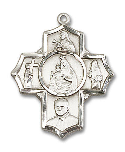 Carmelite 5-Way Medal - Sterling Silver 1 1/8 x 1 Pendant 5727SS