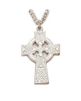 Celtic Cross Necklace - Sterling Silver Pendant on 24 Stainless Steel Chain SX0423SH