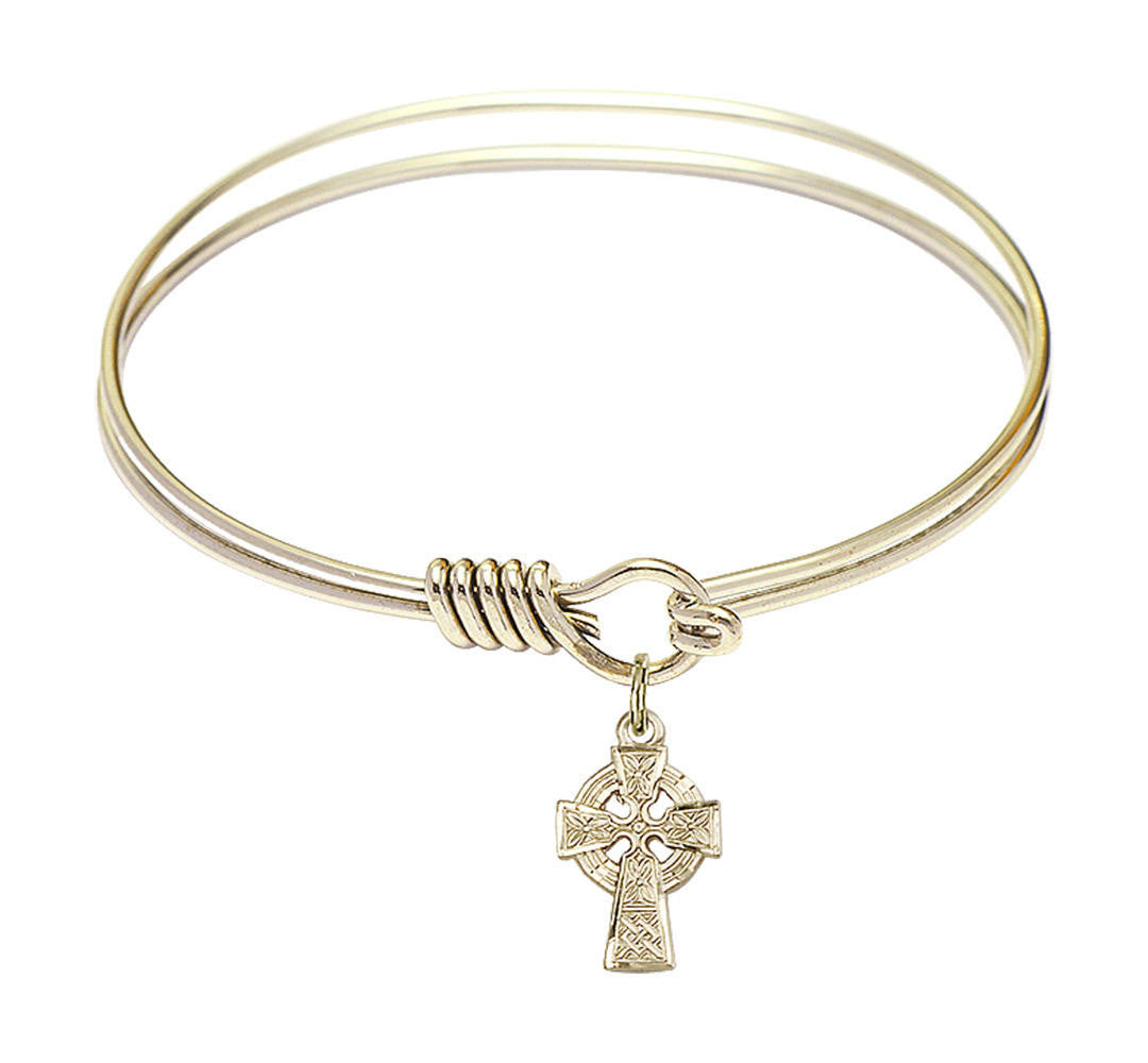 Celtic Cross Round Eye Hook Bangle Bracelet - Gold-Filled Charm - 6.25 Inch 4133GF