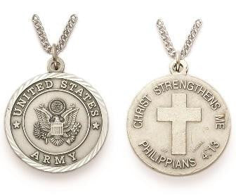 Christ Strengthens Me Army Necklace - Sterling Silver Medal on 24" Stainless Chain (SM8252SH)