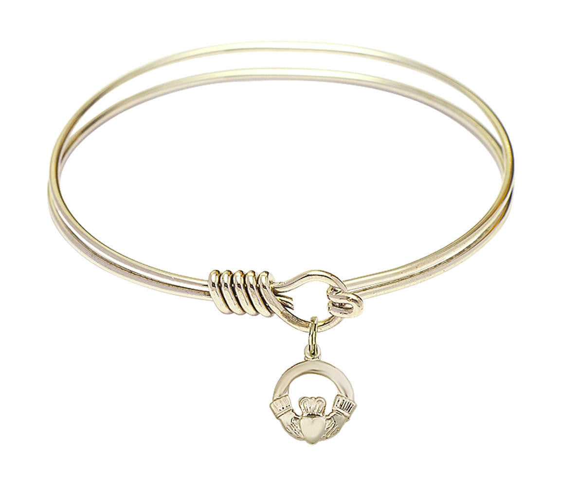 Claddagh Round Eye Hook Bangle Bracelet - Gold-Filled Charm - 6.25 Inch 4113GF
