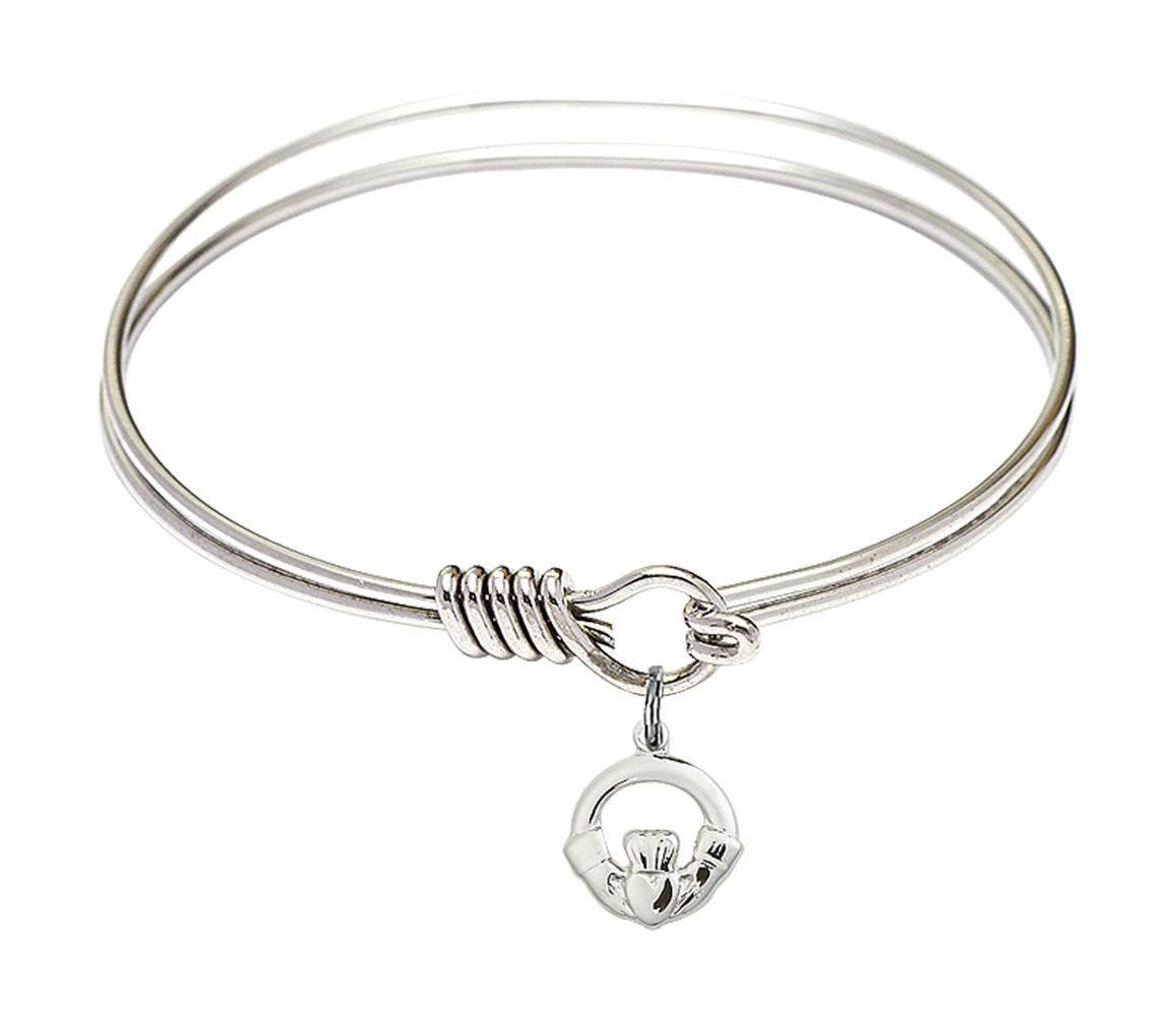 Claddagh Round Eye Hook Bangle Bracelet - Sterling Silver Charm - 6.25 Inch 4113SS