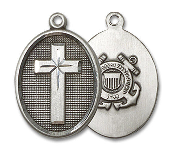 Coast Guard Cross Medal - Sterling Silver 3/4 x 1/2 Oval Pendant 0883SS3