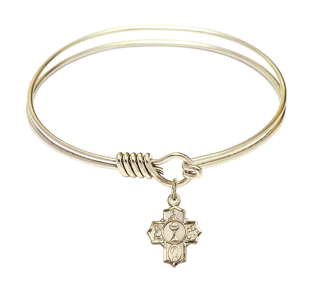 Communion 5-Way Round Eye Hook Bangle Bracelet - Gold-Filled Charm - 6.25 Inch 0890GF