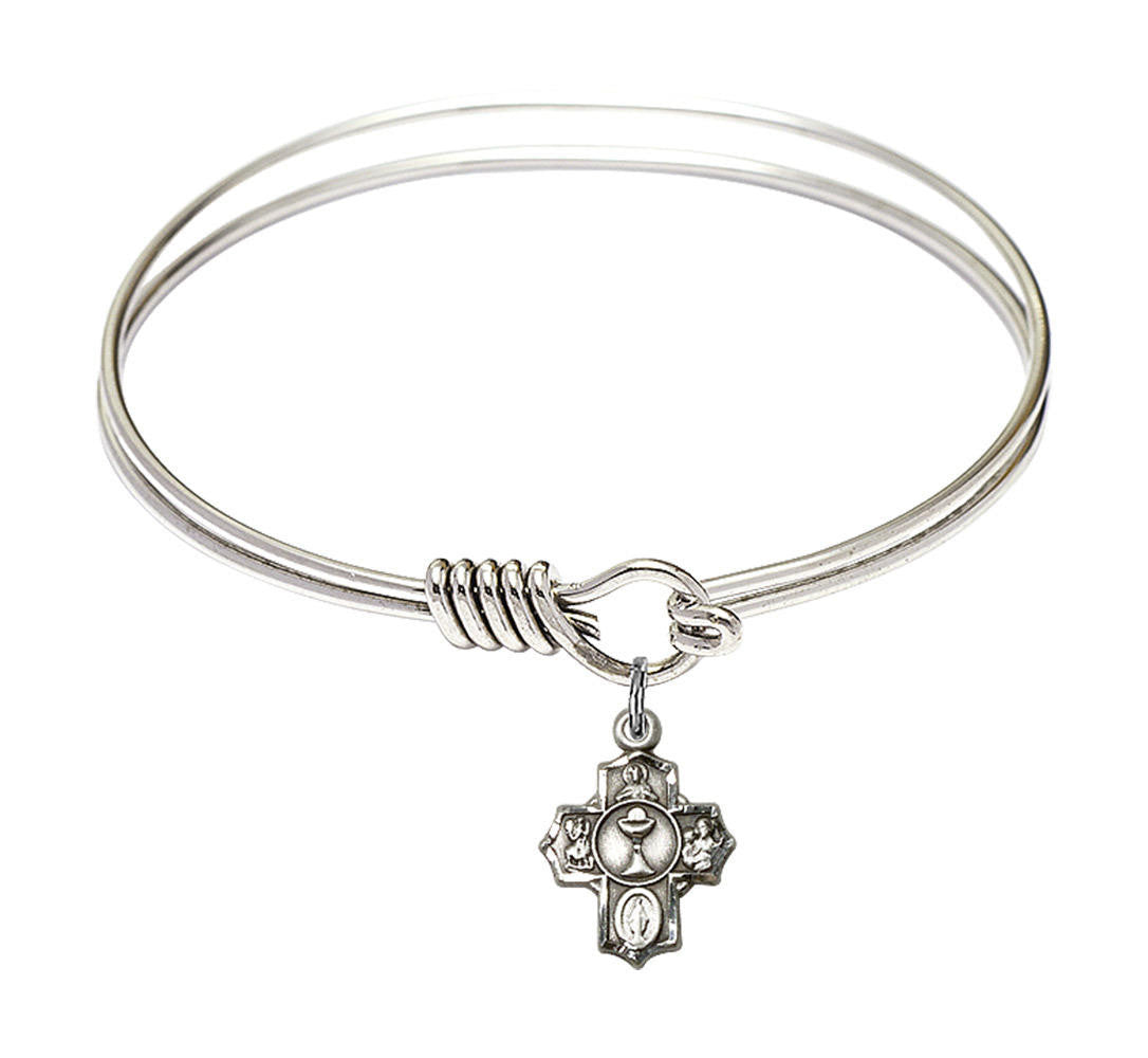 Communion 5-Way Round Eye Hook Bangle Bracelet - Sterling Silver Charm - 6.25 Inch 0890SS