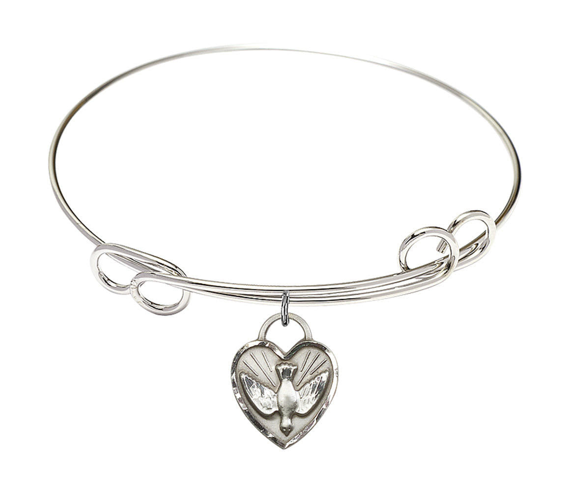 Confirmation Heart Double Loop Bangle Bracelet - Sterling Silver Charm