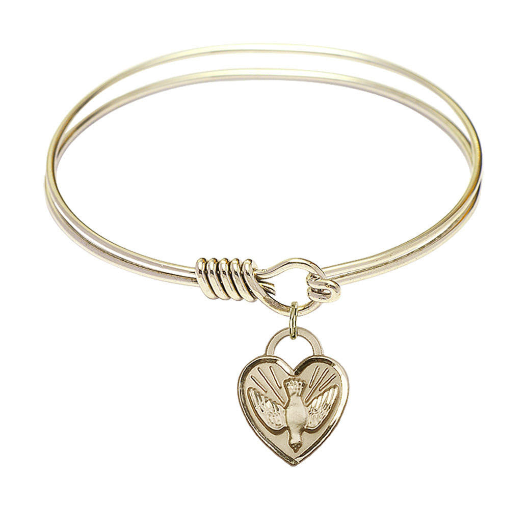 Confirmation Heart Round Eye Hook Bangle Bracelet - Gold-Filled Charm - 6.25 Inch 3405GF