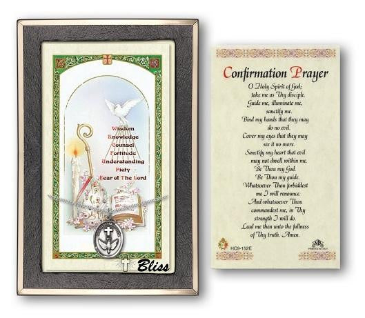 Confirmation Medal With Prayer Card - Sterling Silver 3/4 x 1/2 Oval Pendant PC0873SS