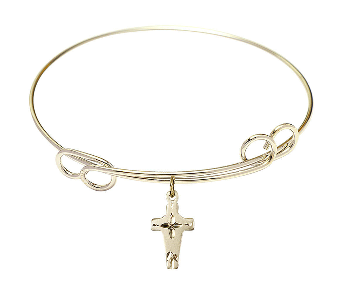 Cross Double Loop Bangle Bracelet - Gold-Filled Charm 2527GF