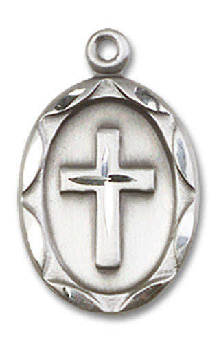 Cross Medal - Sterling Silver 3/4 x 3/8 Oval Pendant 0612YSS