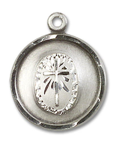Cross Medal - Sterling Silver 5/8 x 1/2 Round Pendant 0601YSS
