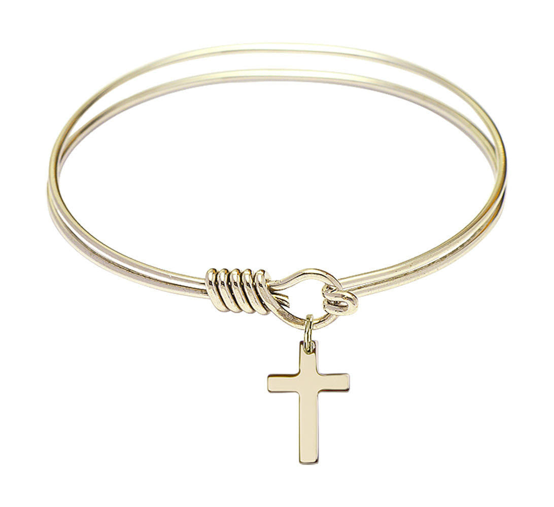 Cross Round Eye Hook Bangle Bracelet - Gold-Filled Charm - 6.25 Inch 0111YGF