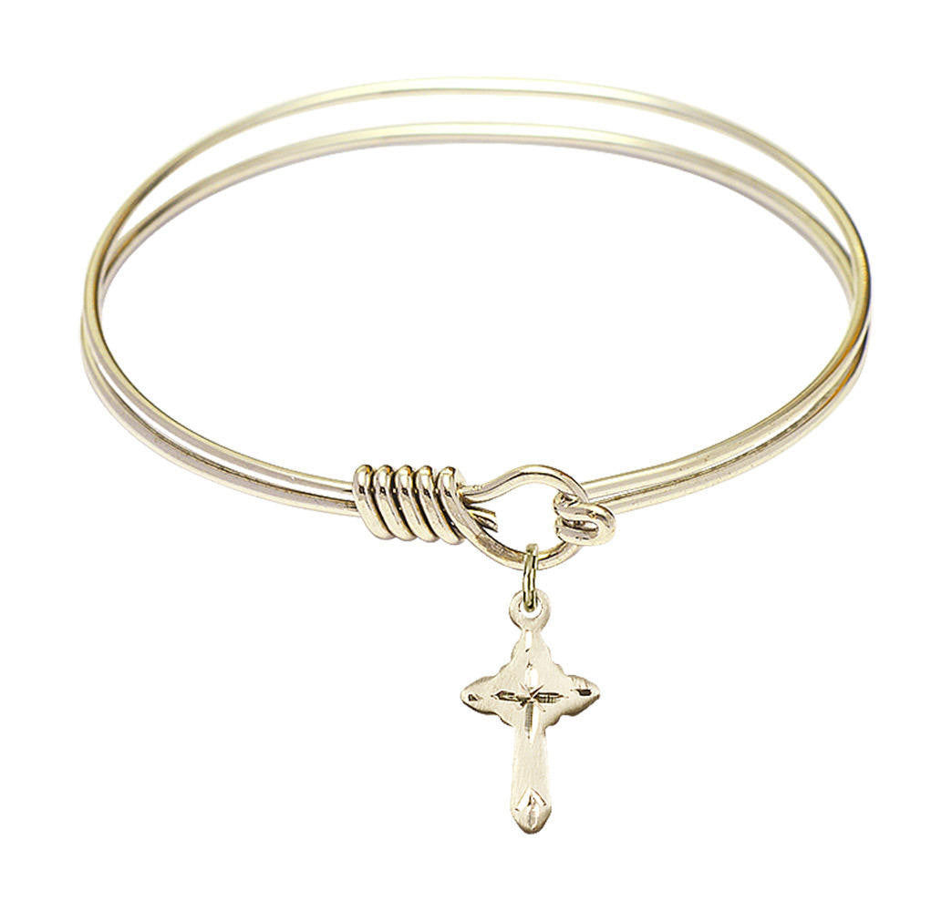 Cross Round Eye Hook Bangle Bracelet - Gold-Filled Charm - 6.25 Inch 2525GF