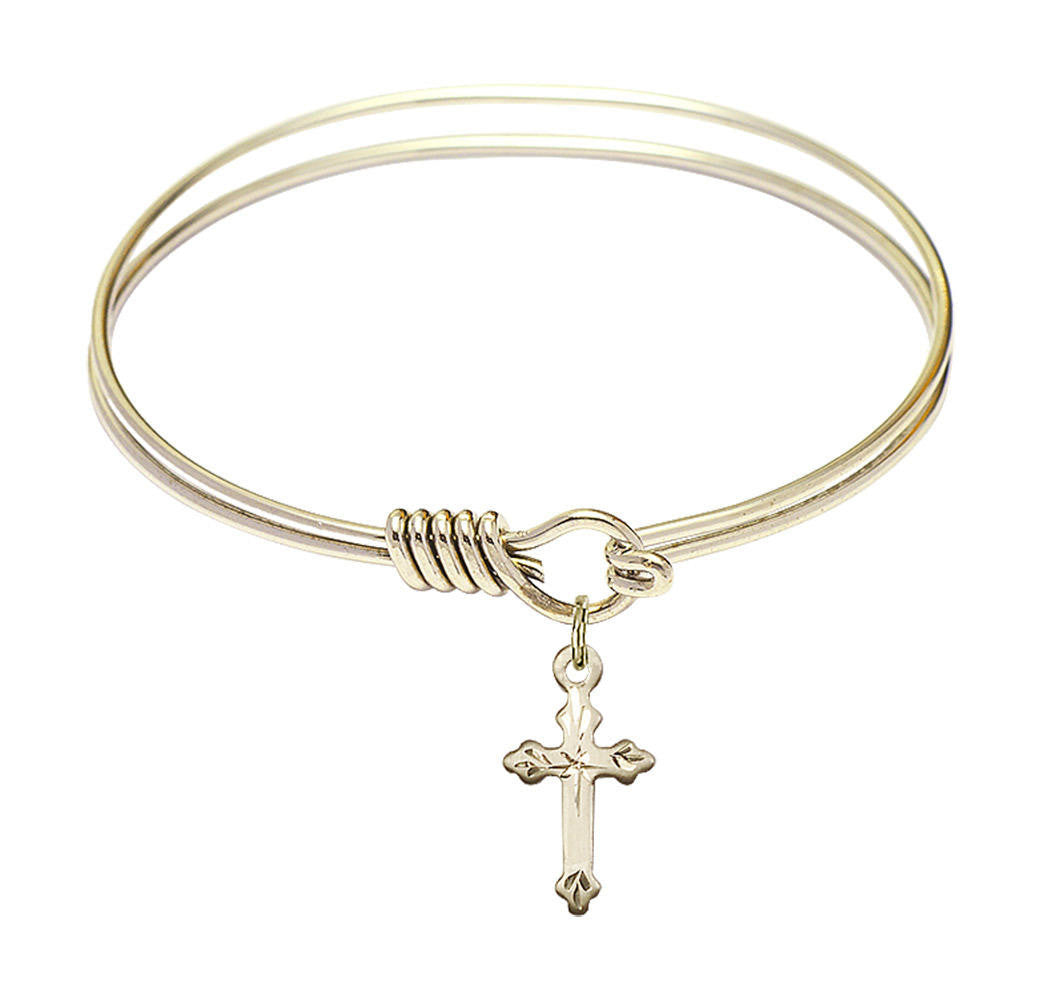 Cross Round Eye Hook Bangle Bracelet - Gold-Filled Charm - 6.25 Inch 2531GF