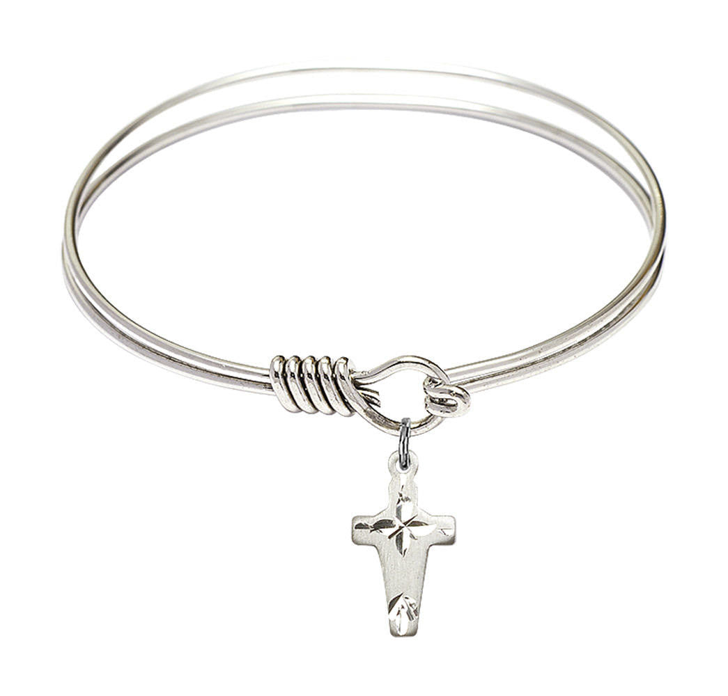 Cross Round Eye Hook Bangle Bracelet - Sterling Silver Charm - 6.25 Inch 2527SS