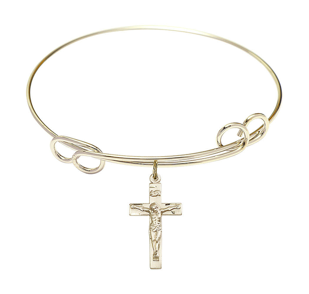 Crucifix Double Loop Bangle Bracelet - Gold-Filled Charm