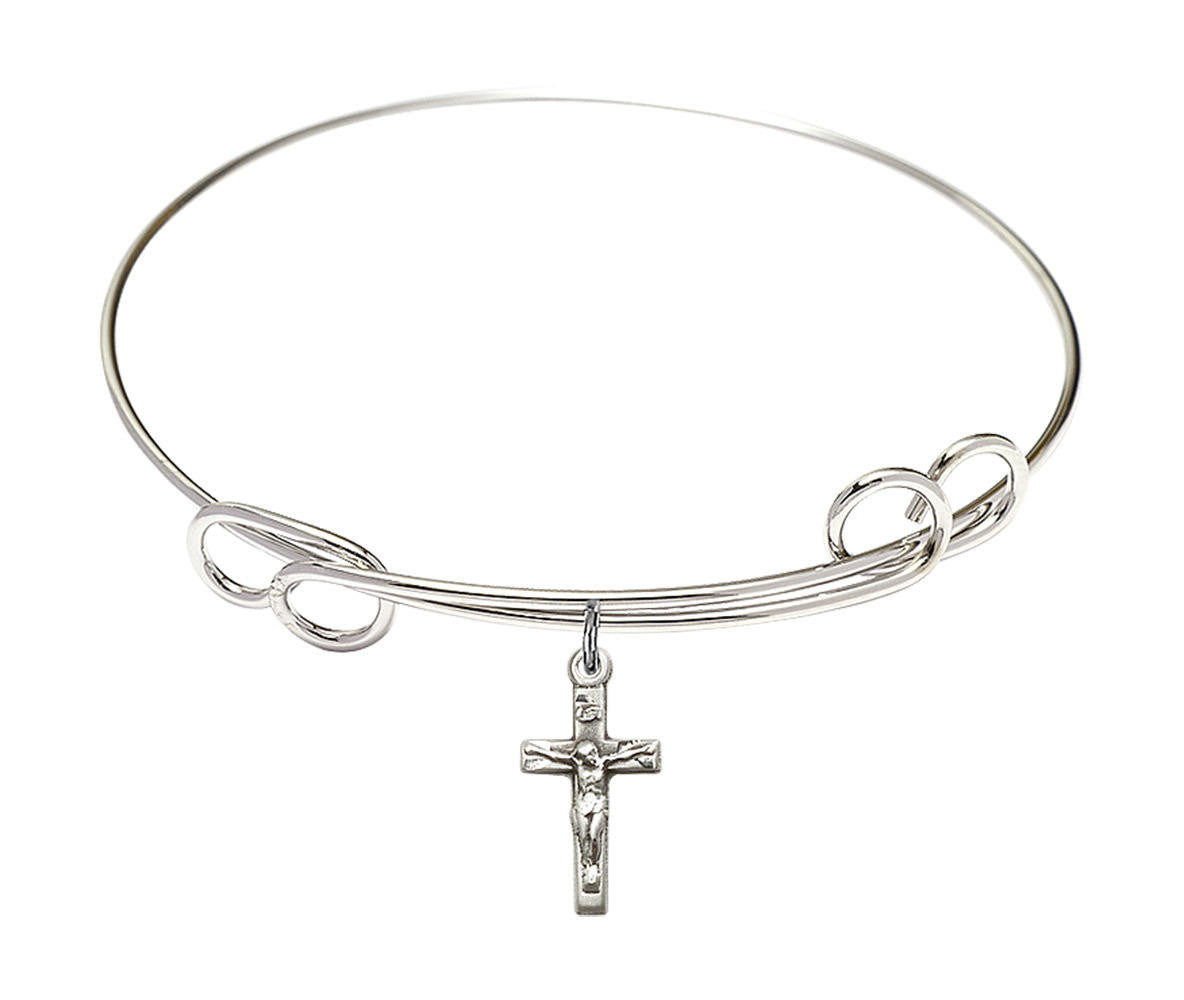 Crucifix Double Loop Bangle Bracelet - Sterling Silver Charm 5417SS