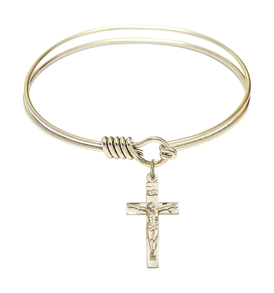 Crucifix Round Eye Hook Bangle Bracelet - Gold-Filled Charm - 6.25 Inch 0001GF