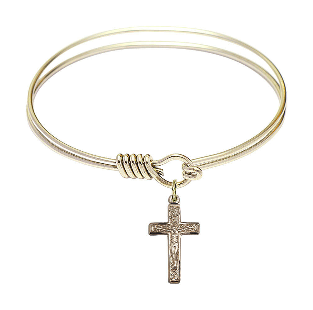 Crucifix Round Eye Hook Bangle Bracelet - Gold-Filled Charm - 6.25 Inch 0672GF
