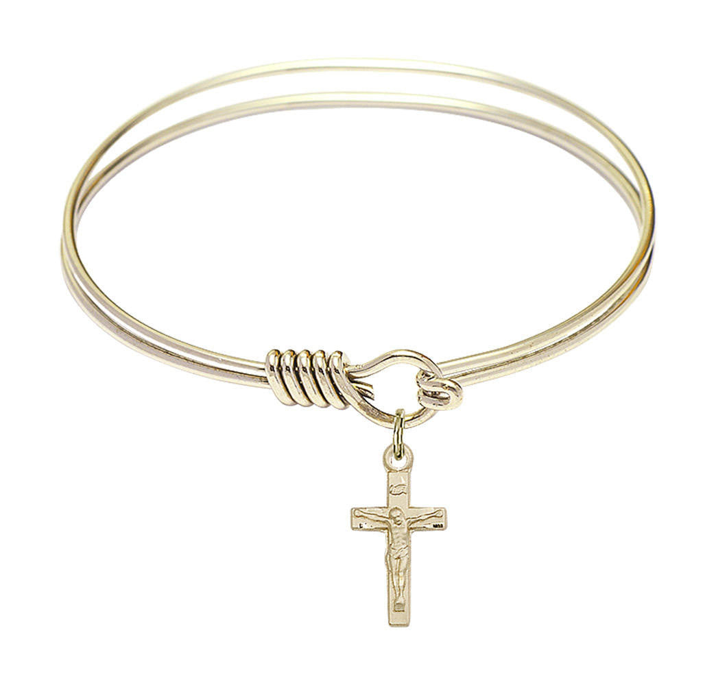 Crucifix Round Eye Hook Bangle Bracelet - Gold-Filled Charm - 6.25 Inch 5417GF