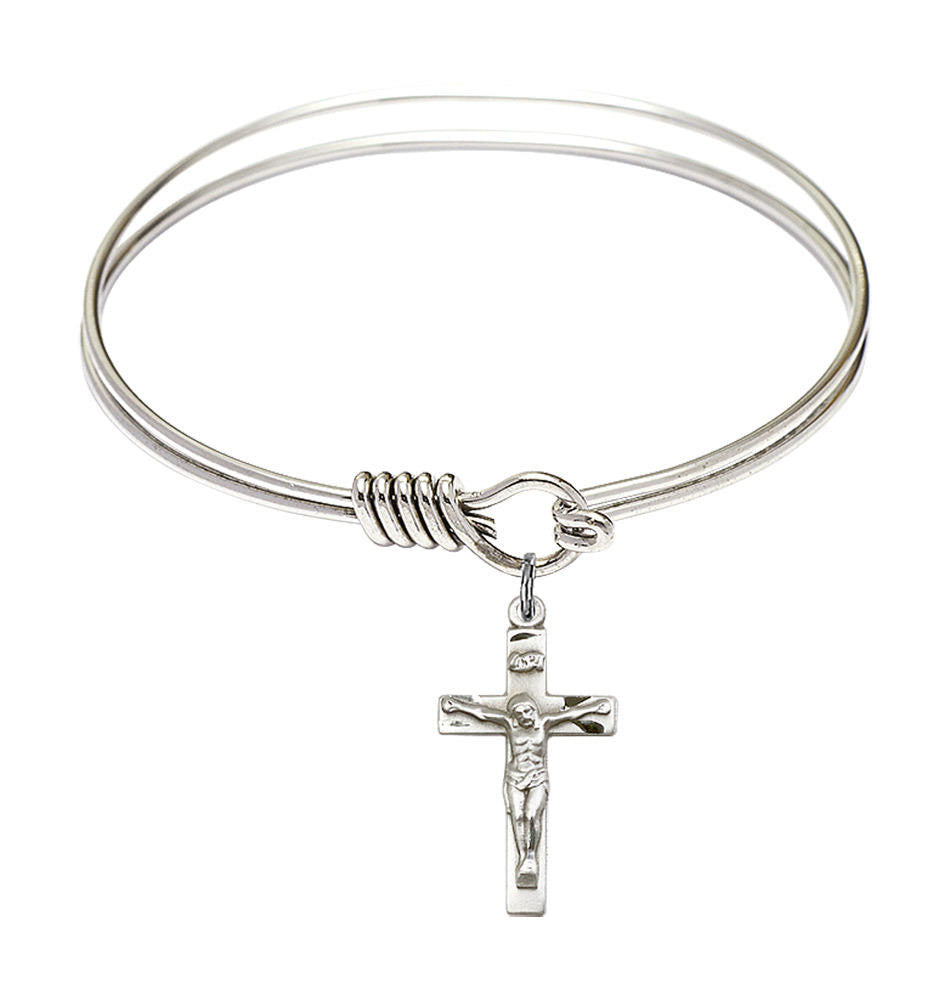 Crucifix Round Eye Hook Bangle Bracelet - Sterling Silver Charm - 6.25 Inch 0001SS