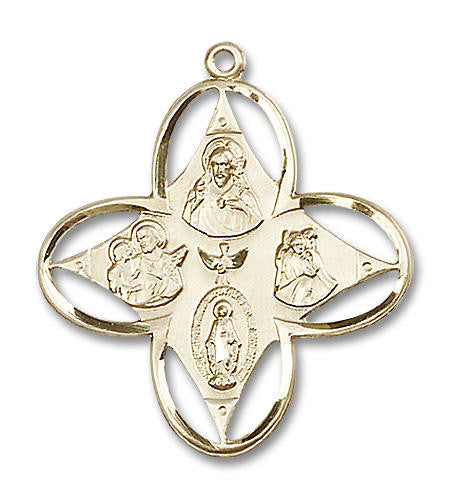 Cut Out 4-Way Medal - 14kt Gold 1 1/4 x 1 1/8 Pendant 0039