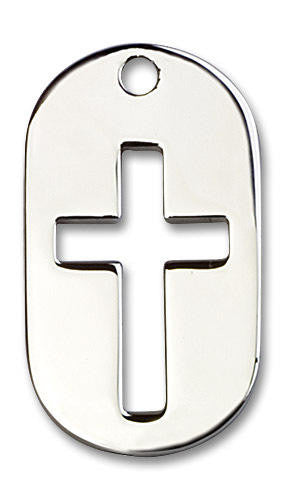 Cut Out Cross Dog Tag Pendant - Sterling Silver 2 Sizes
